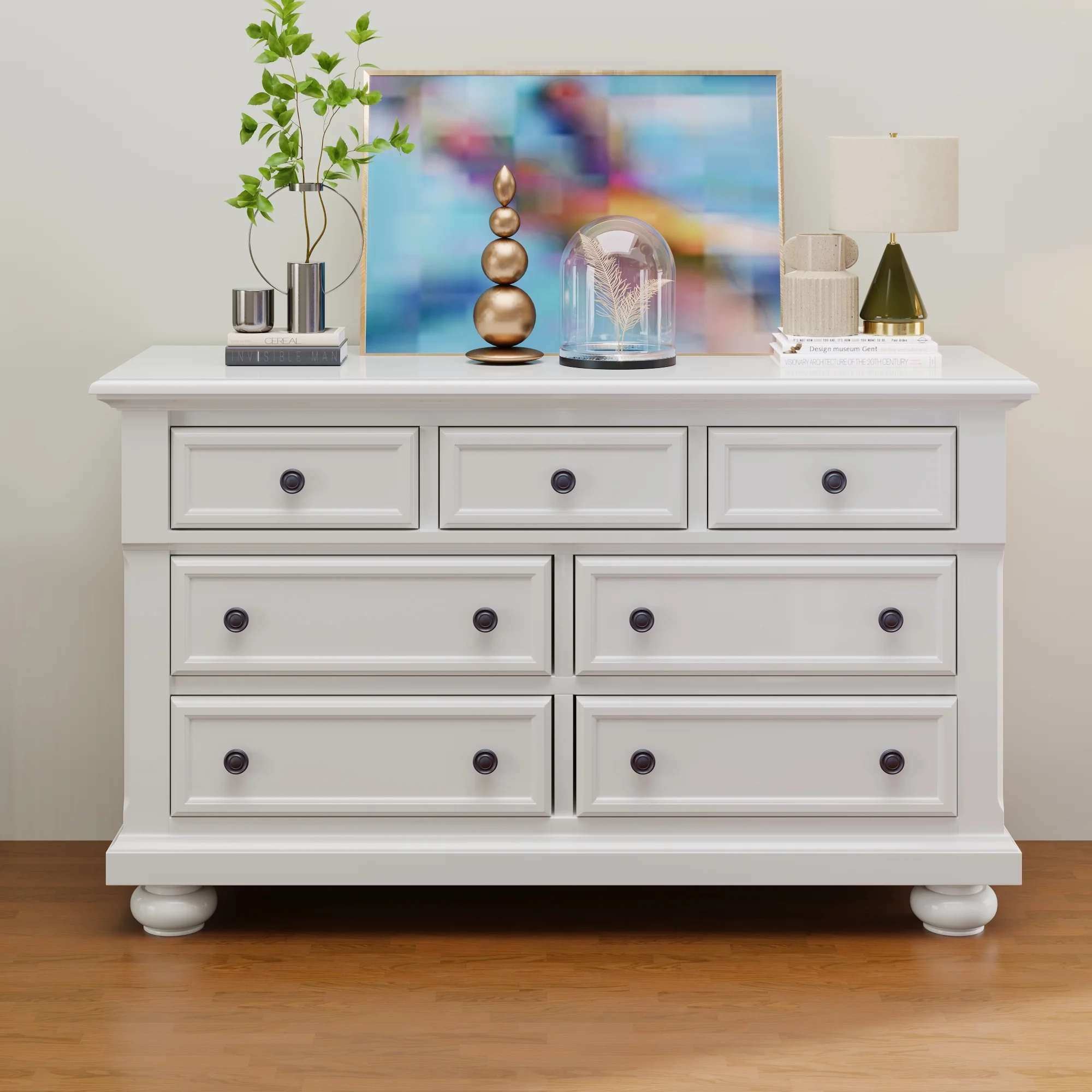 Solid Wood Seven-Drawer Dresser for Nursery, Kid’s Room, Bedroom, White