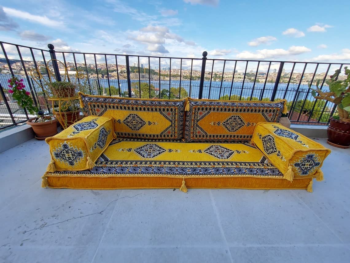 8 Thickness Yellow Floor Couches, Pallet Sofa, Floor Cushions, Sectional Sofa, Floor Sofa Set, Arabic Majilis, Ottoman Couch