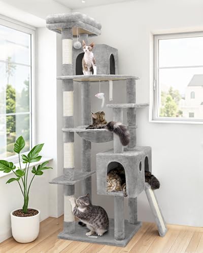 Globlazer Heavy Duty Cat Tree, 70 inch Sturdy Cat Tree for Indoor Cats Extra Large Cat Tower with Scratching Post, Hammock