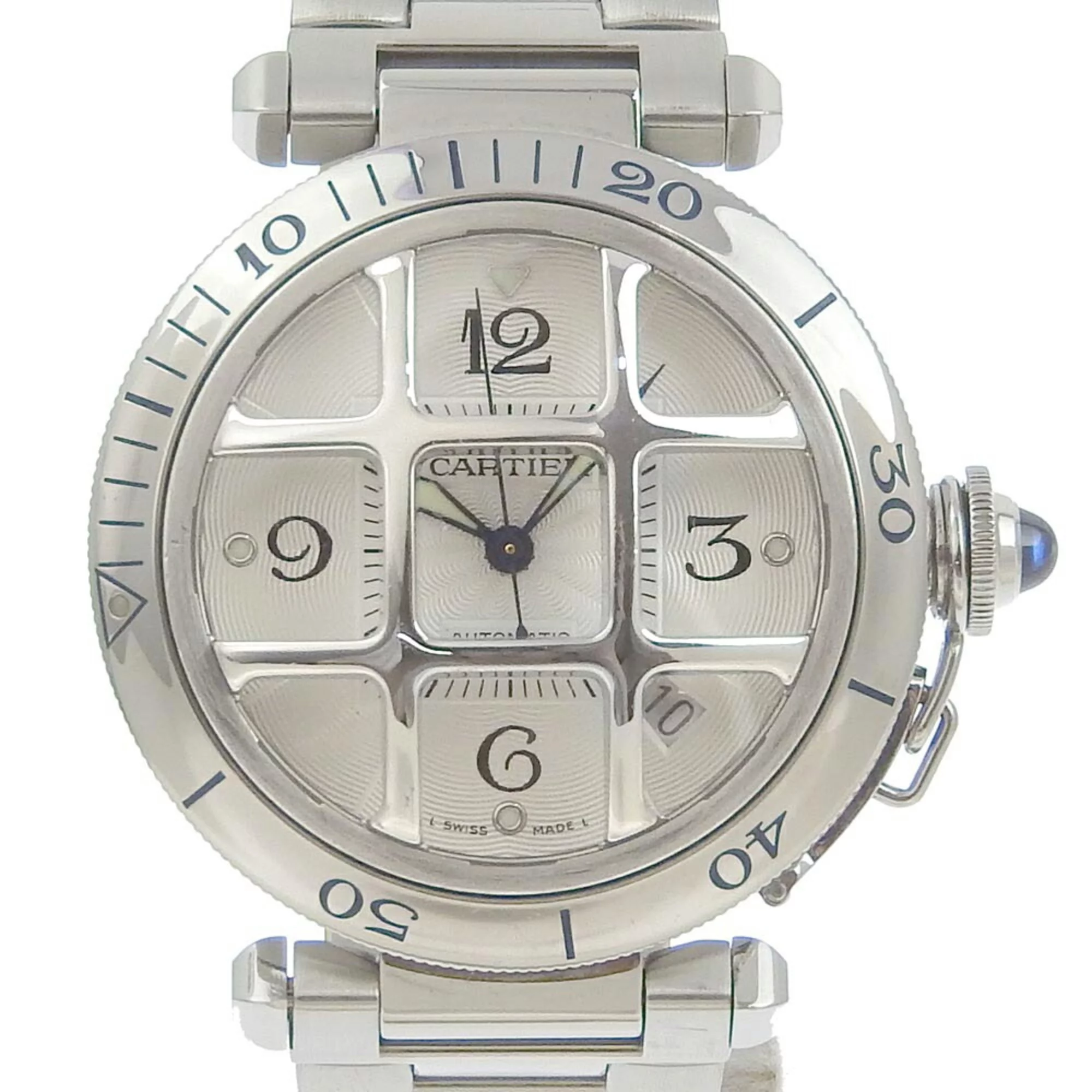 Pre-Owned Cartier CARTIER Pasha grid watch W31040H3 stainless steel silver automatic winding white dial men's (Fair)