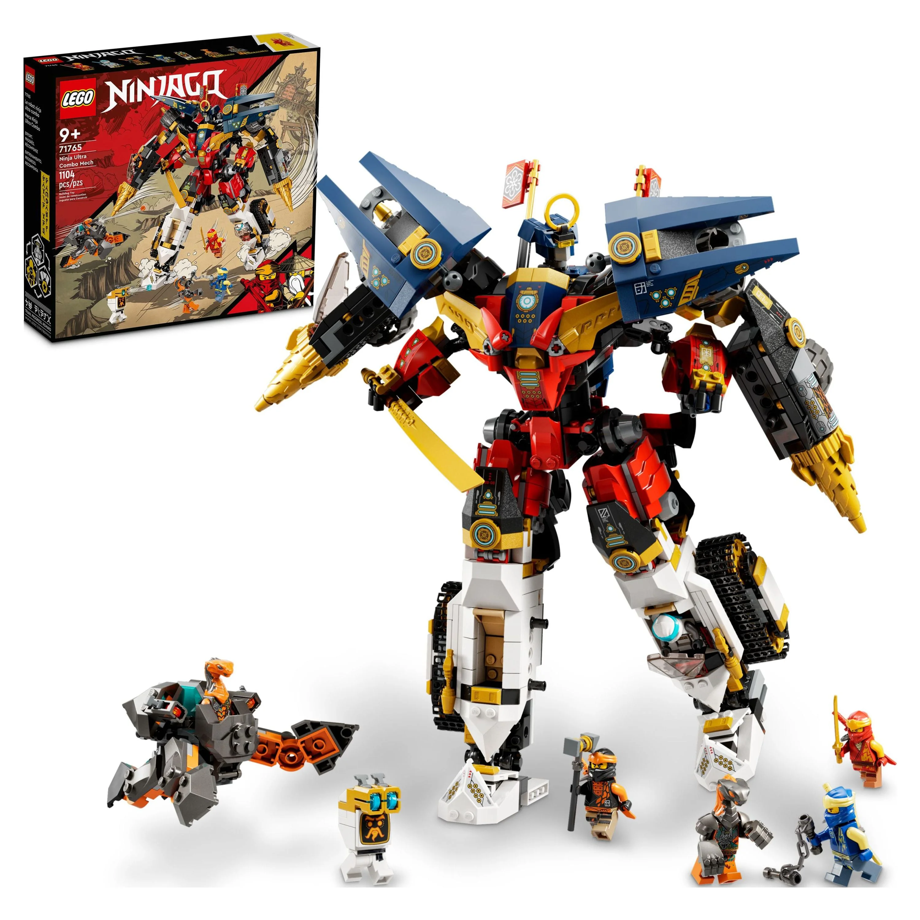 LEGO NINJAGO Ninja Ultra Combo Mech 4 in 1 Set 71765 with Toy Car, Jet Plane and Tank Toys plus 7 Minifigures - Radiant Selections
