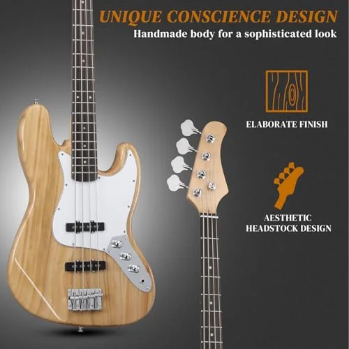 Ktaxon Electric Bass Guitar with 20Watt Amplifier, 4 String Right Handed Jazz Bass Kit for Beginner & Professionals W/a Bag, Shoulder Strap