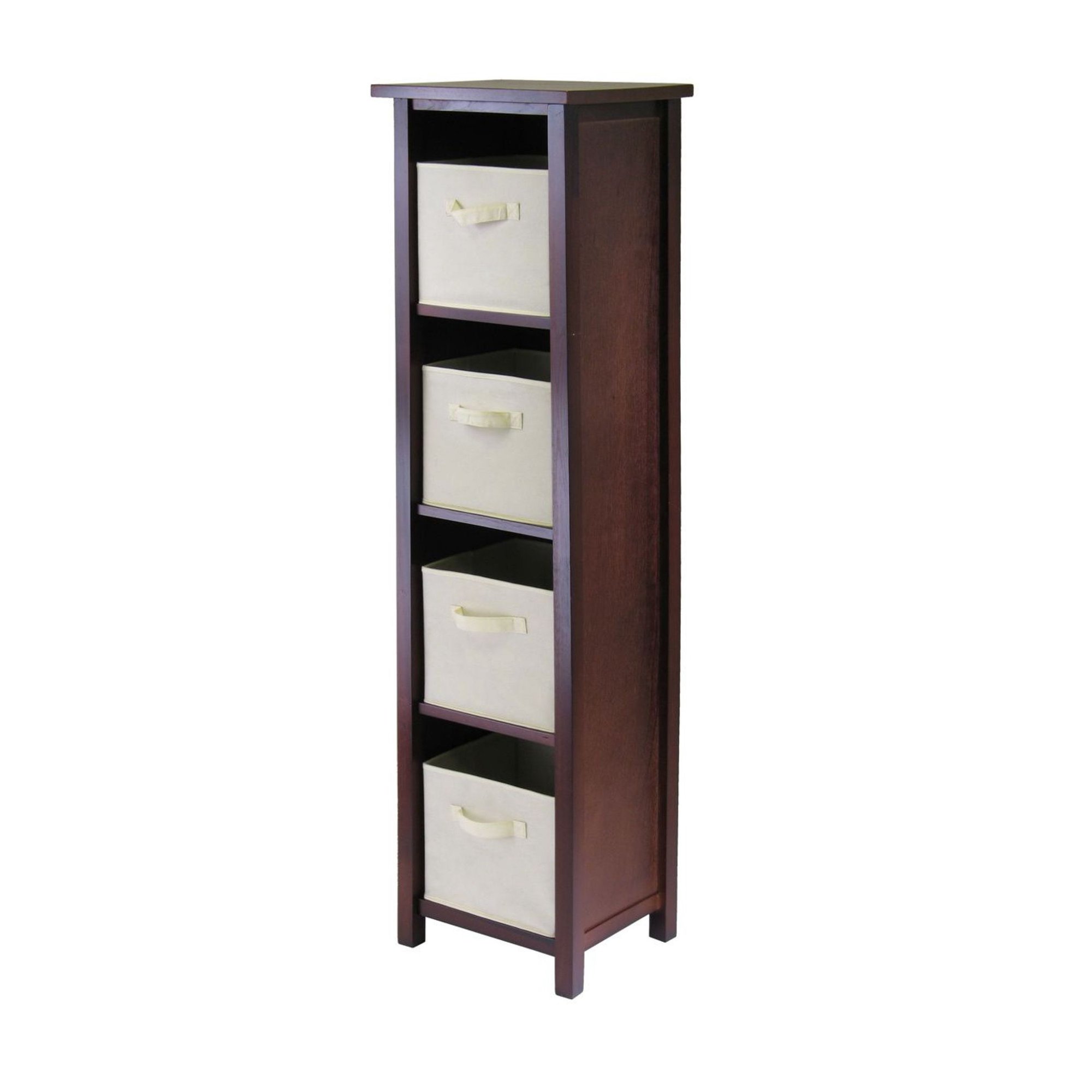 Verona 4-Section N Storage Shelf with 4 Foldable Beige Color Fabric Baskets
