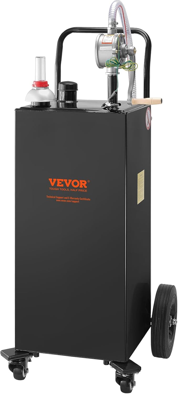 VEVOR Fuel Caddy, 35 Gallon, Gas Storage Tank on 4 Wheels, with Manual Transfer Pump, Gasoline Diesel Fuel Container for Cars, Lawn Mowers, ATVs