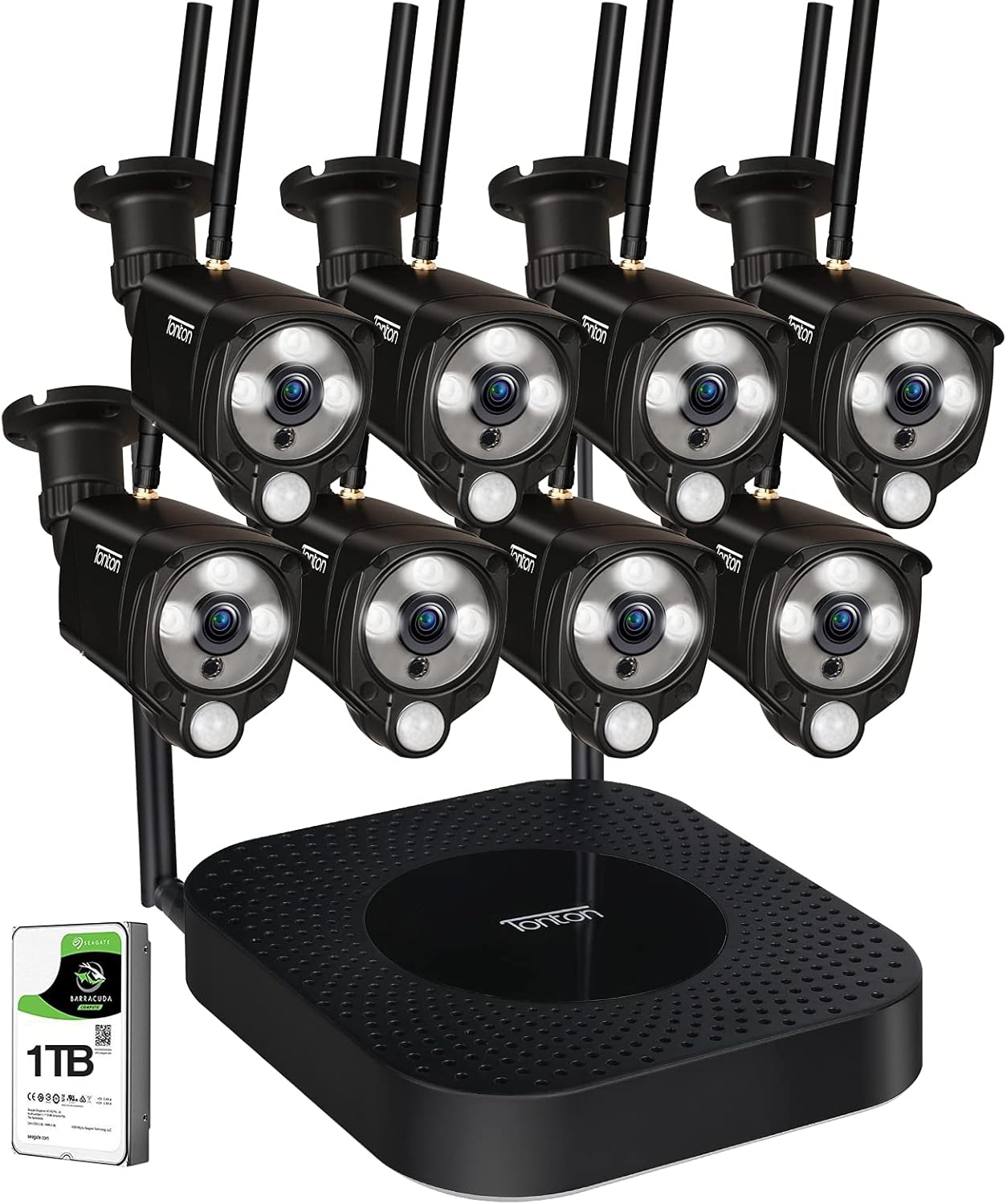 [2K&2 Way Audio&Thermal Detect] Tonton Security Camera System Wireless,8CH NVR with 1TB HDD and 8PCS 3MP Outdoor Bullet Cameras with PIR Sensor