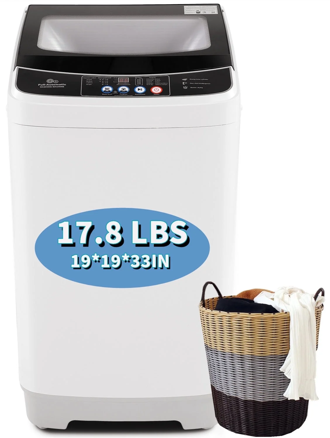 Qhomic Portable Washing Machine, 17.8 lbs Fully Automatic Compact Washer, 10 Wash Programs