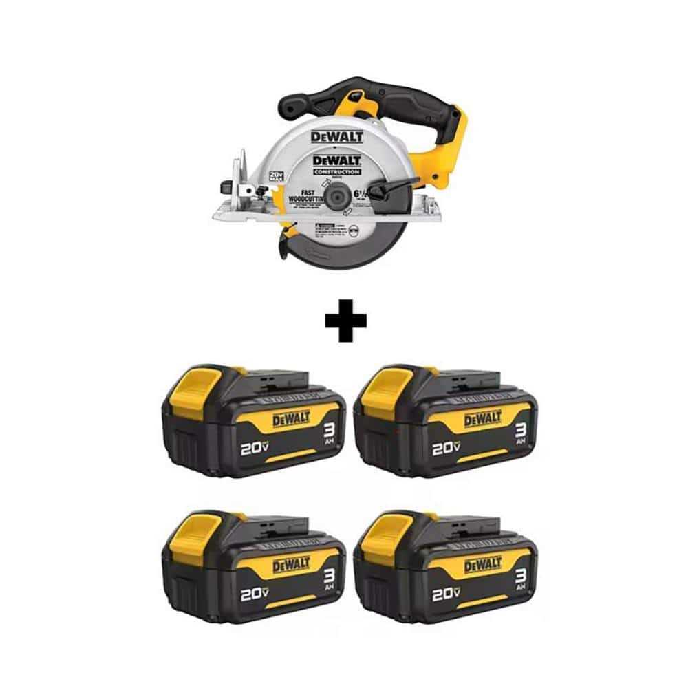 DEWALT 20-Volt Max Lithium-Ion Cordless 6.5 in. Sidewinder Style Circular Saw with 20-Volt 3Ah Max Premium Battery Packs