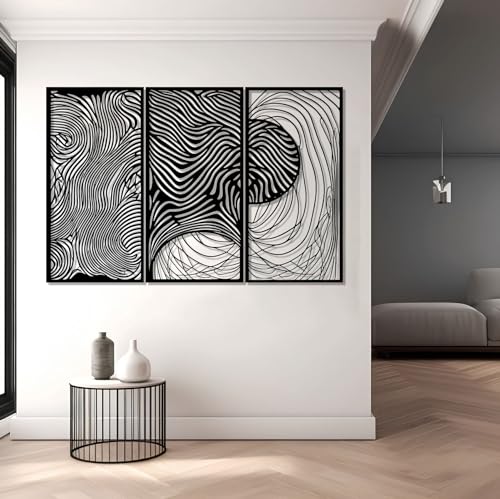 Intricate Abstract Waves Metal Wall Decor, Set of 3 Metal Wall Art Panels, Metal Irregular Wall Hanging, Abstract Line Metal Wall Decor