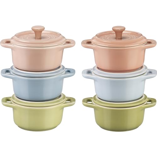 STAUB Stoneware Ceramic 6-pc Mini Round Cocotte Set-Macaron Pastel Colors