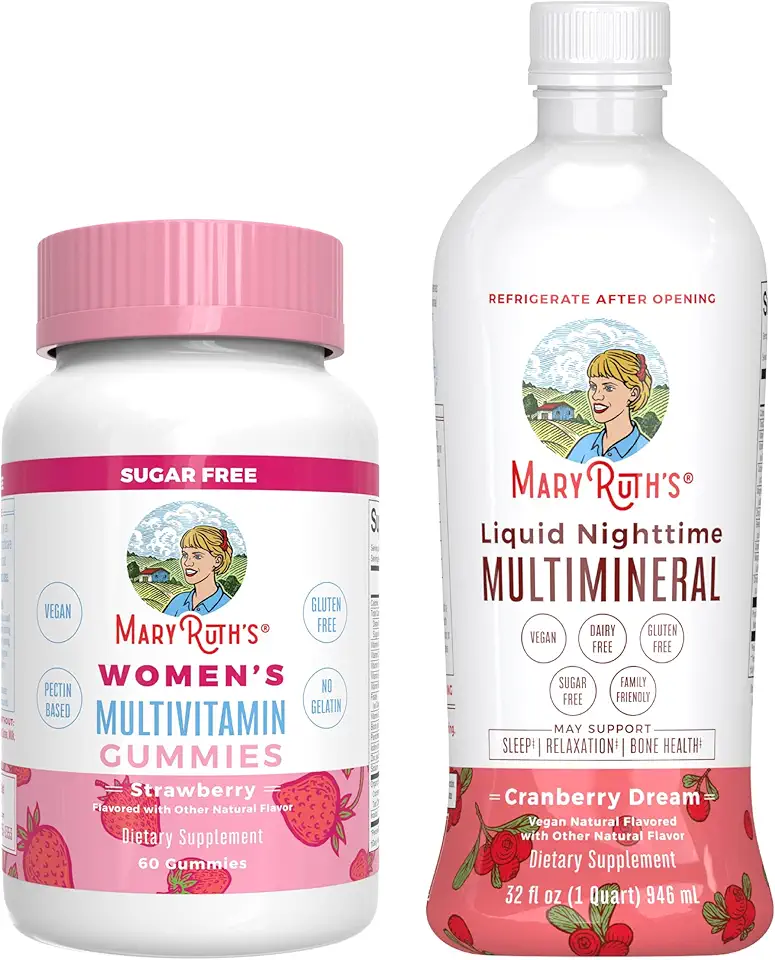 MaryRuth's Multivitamin Gummies for Women (Strawberry) & Liquid Nighttime Multimineral (Cranberry) | Clean Label Project Verified® | USDA Organic &
