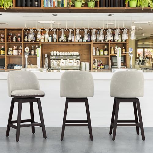 Swivel bar stools Set of 3, 26" Faux Leather Upholstered Counter Height Bar Stools with Back, Solid Wood Legs with footrest