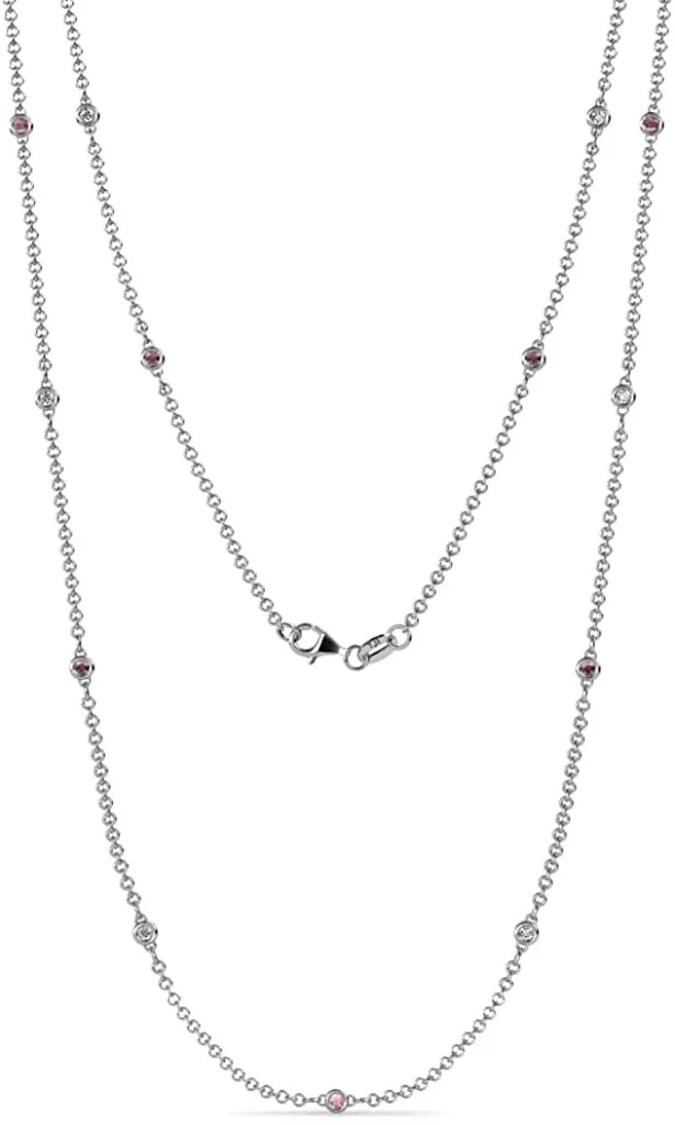 Petite Rhodolite Garnet and Diamond by the Yard 13 Stations Necklace 0.40 ct tw in 14K White Gold