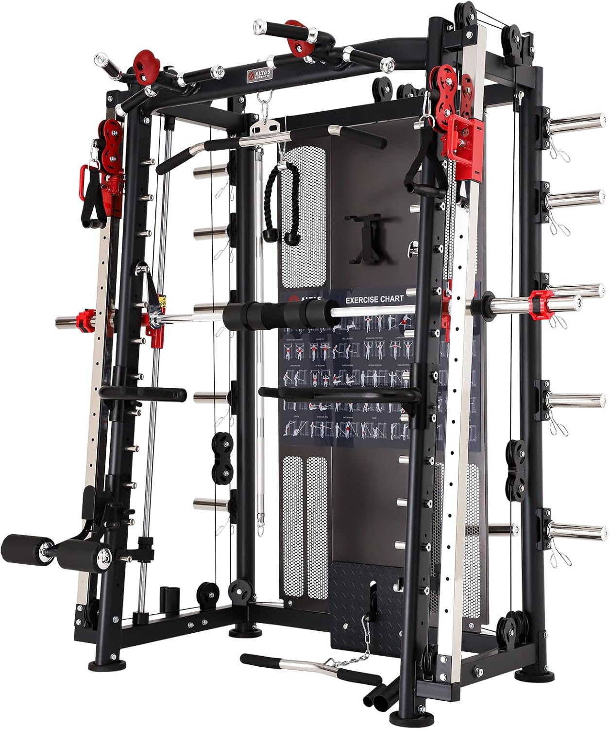 Altas Strength Home Gym Equipment Smith Machine with Pulley System Gym Squat Rack Pull Up Bar Upper Body Strength Training Leg Developer Light