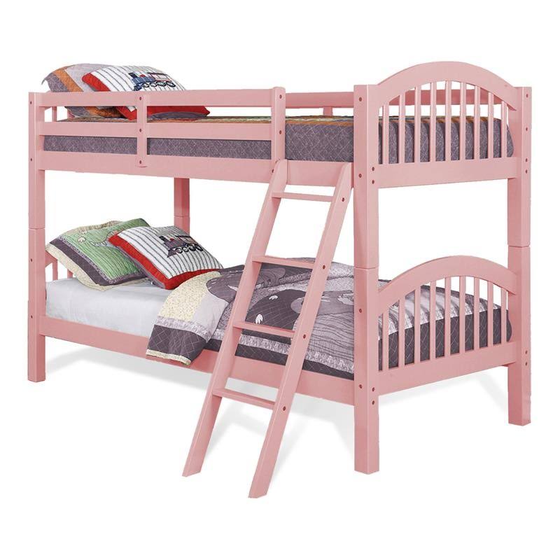 BEKids Traditional Solid Wood Twin/Twin Arched Bunk Bed in Pink