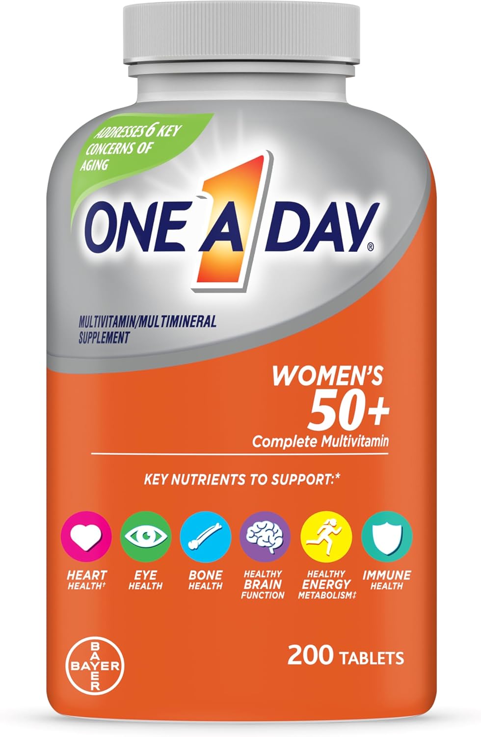 One A Day Women’s 50+ Multivitamins Tablet, Multivitamin for Women with Vitamin A, C, D, E and Zinc for Immune Health Support*, Calcium & more