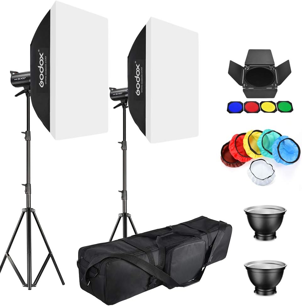 Godox 2 Pack SK400II 800Ws Studio Strobe Flash Monolight Light Bowens Mount Kit for Studio Shooting