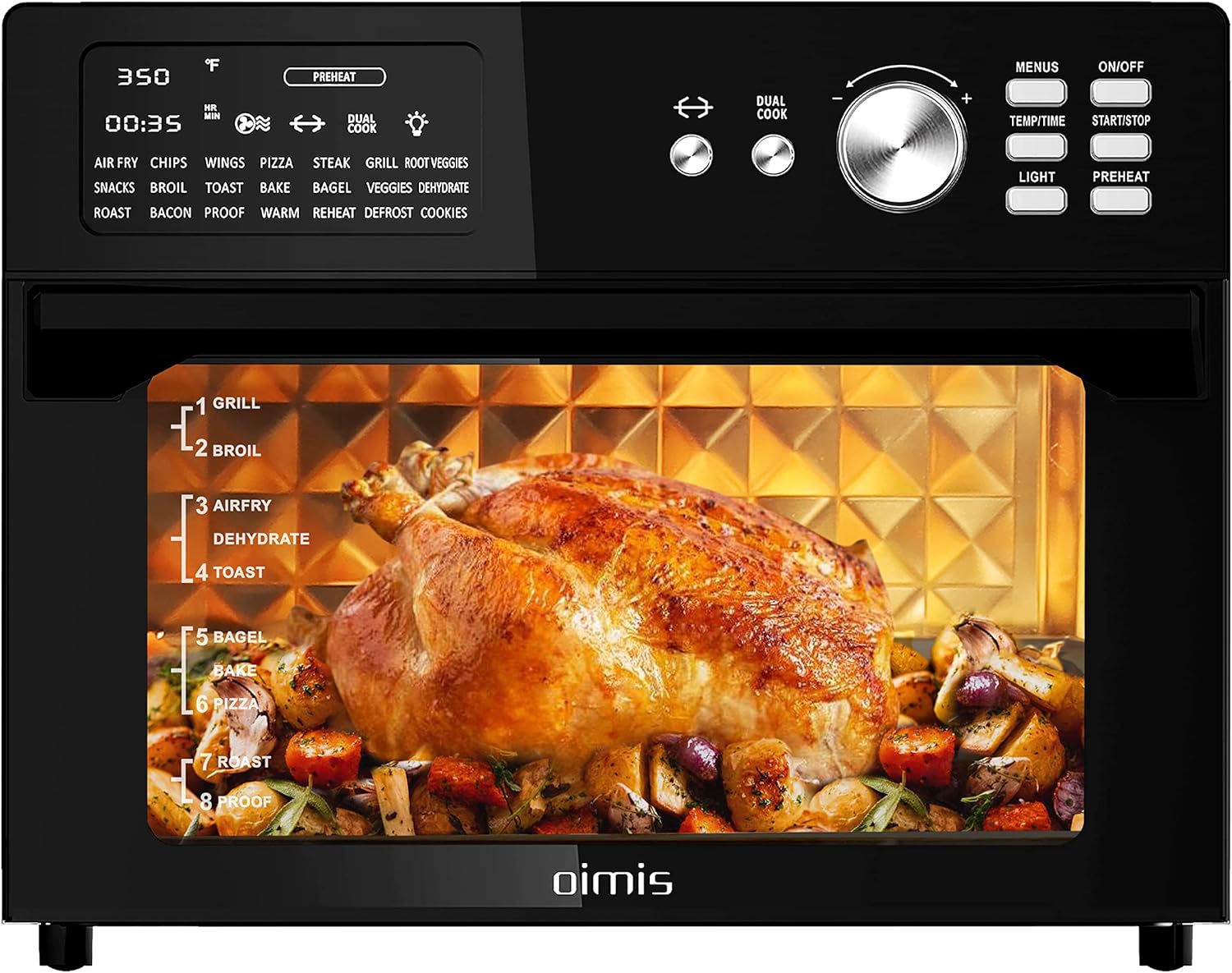OIMIS Toaster Ovens Countertop,21-in-1 Rotisserie Oven,32QT,Extra Large Air Fryer Combo,Patented Air System,Recipes & 7 Accessories Included