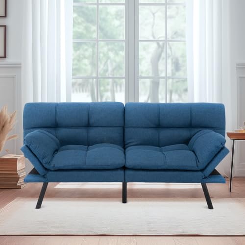 MUUEGM Futon Sofa Bed Futon Couch Leather Futon Memory Foam Futon Couch, Faux Leather Futon Couch Modern Loveseat Daybed Sofa for Living Room