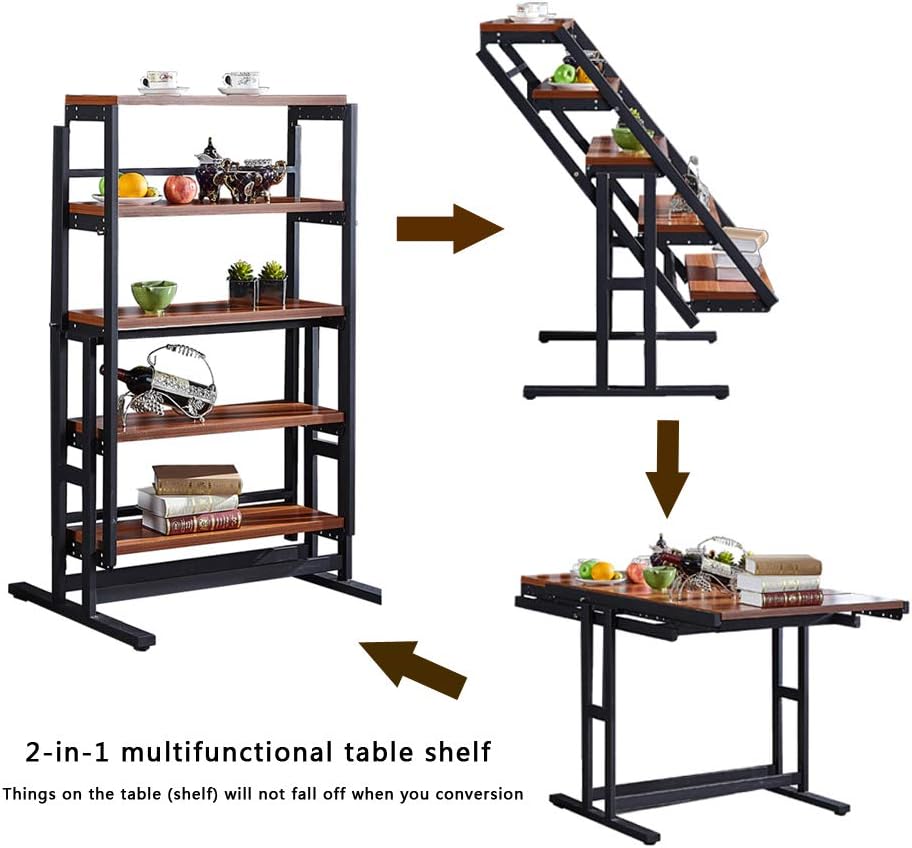 ORGANIZEDLIFE ORGANIZED AND TIDY Convertible Shelf Desk,Swing Dining Table Shelves,Wooden and Metal Display Bookcase Rack