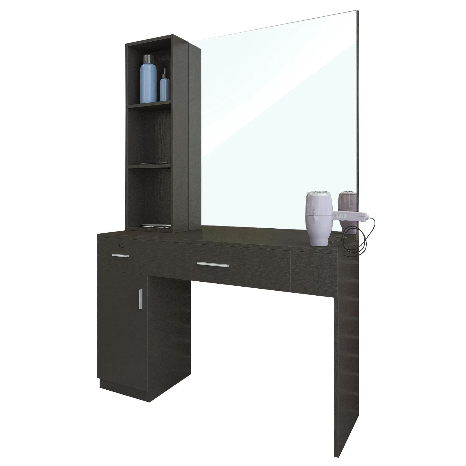 Artist Hand Wall Mount Salon Barber Station Styling Beauty Spa with Mirror, Left Shelf (Black)