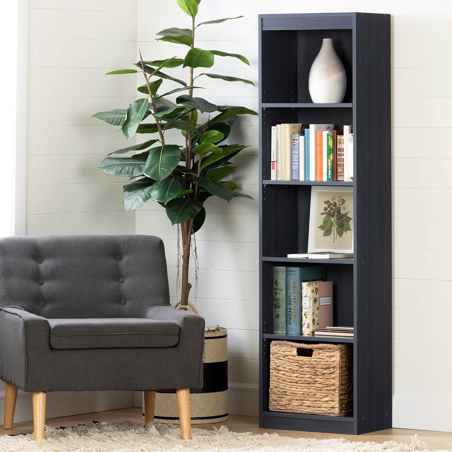 South Shore Axess 5-Shelf Narrow Bookcase-Pure White