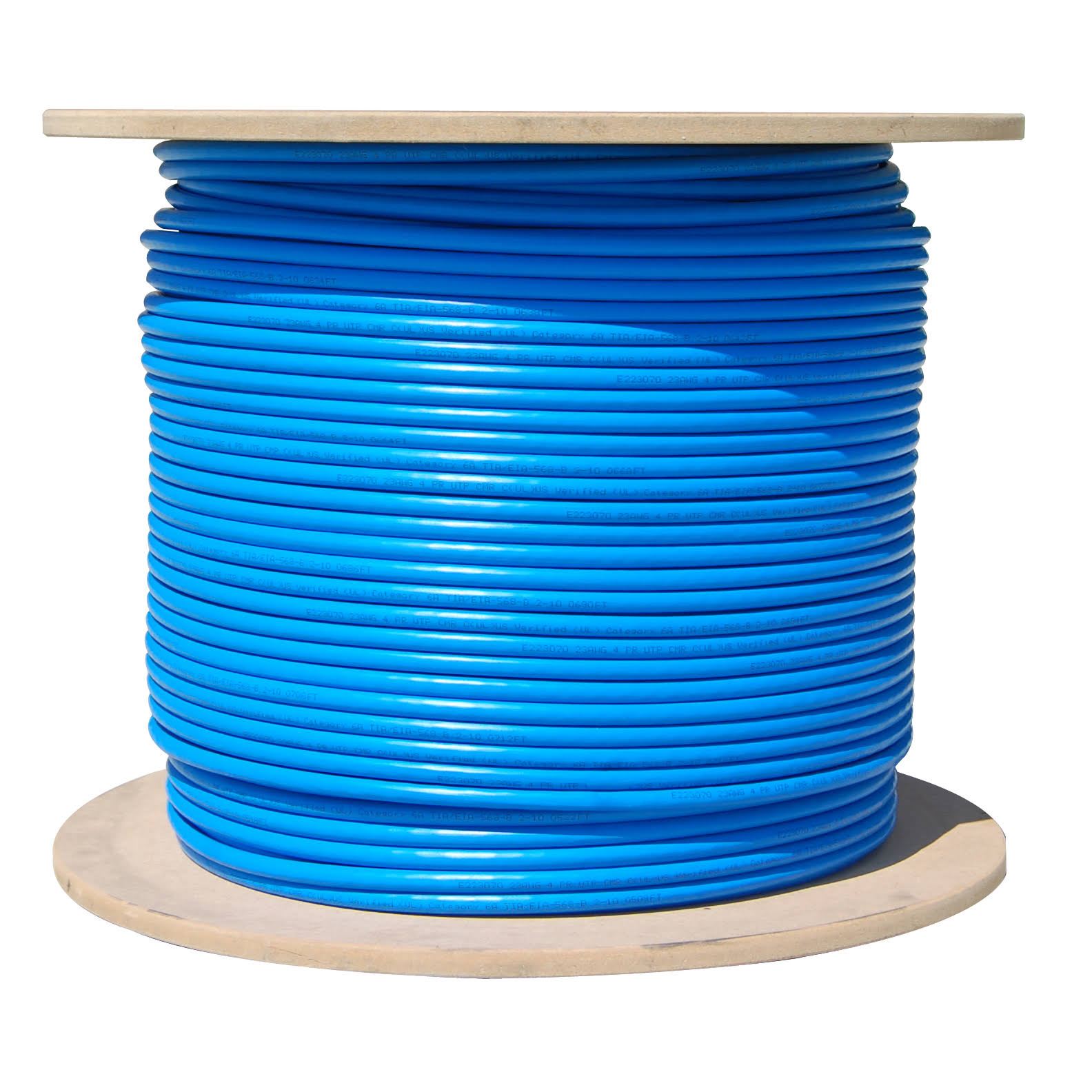 Bulk Cat6a Blue Ethernet Cable 10 Gig Solid UTP (Unshielded Twisted Pair) 500MHz 23 AWG Spool 1000 Foot