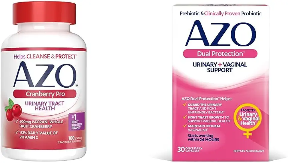 AZO Cranberry Pro Urinary Tract Health Supplement 600mg PACRAN, 1 Serving = More Than 1 Glass of Cranberry Juice 100 CT + Dual Protection