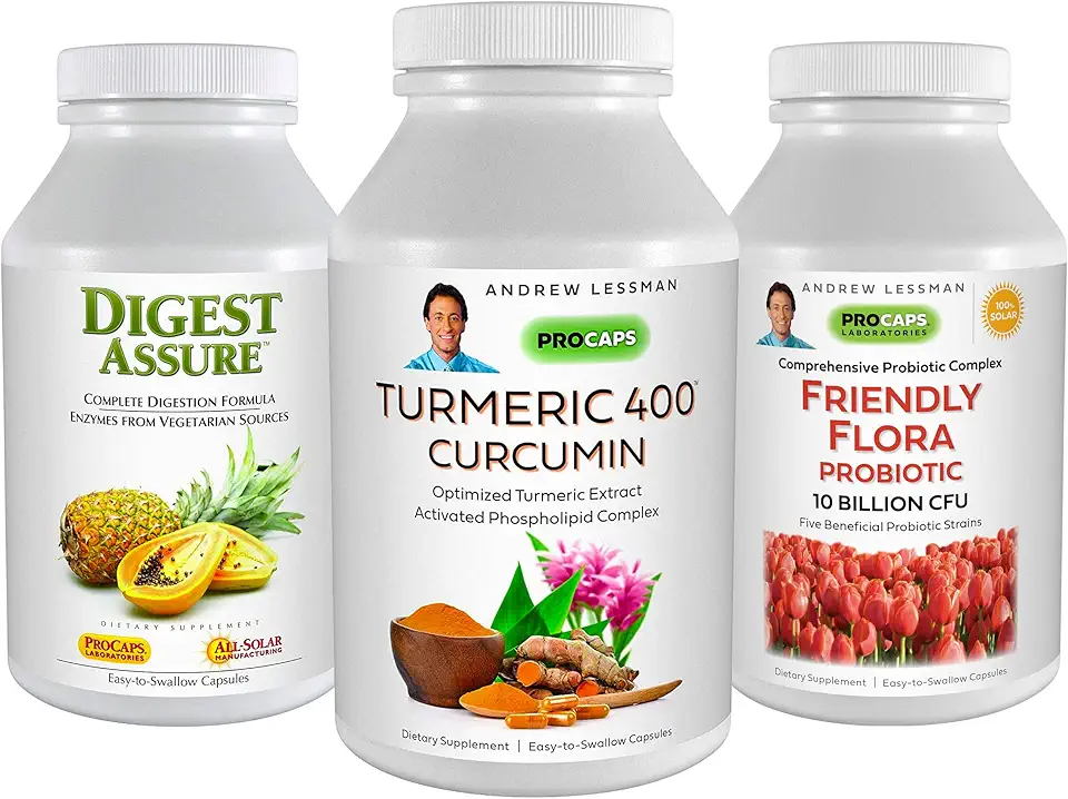 ANDREW LESSMAN 3 Product Digestive Bundle – 60 Capsules Each of Turmeric 400 Curcumin