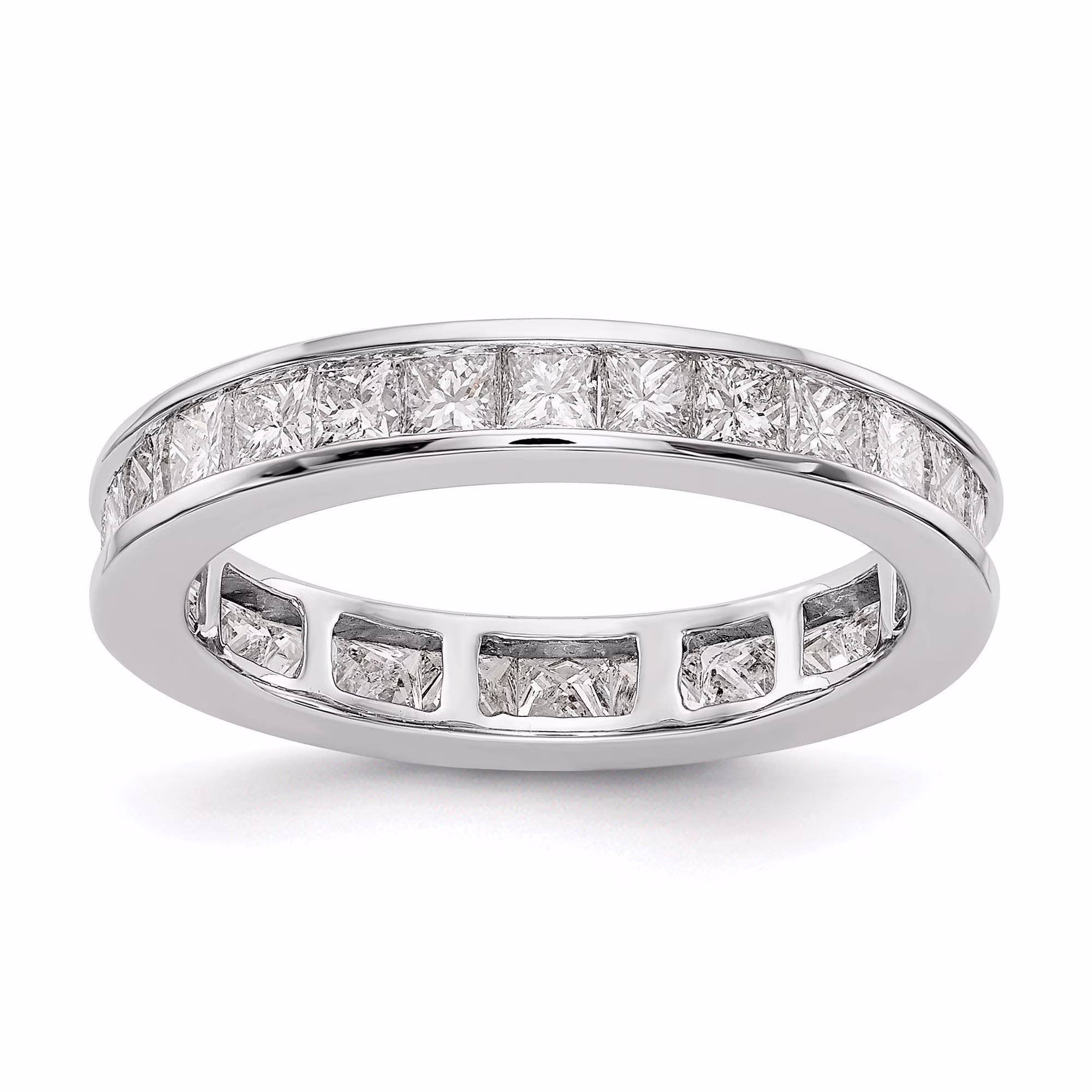 2 Ct. Channel Set Princess Cut Diamond Womens Eternity Wedding Band Ring in 14k White Gold