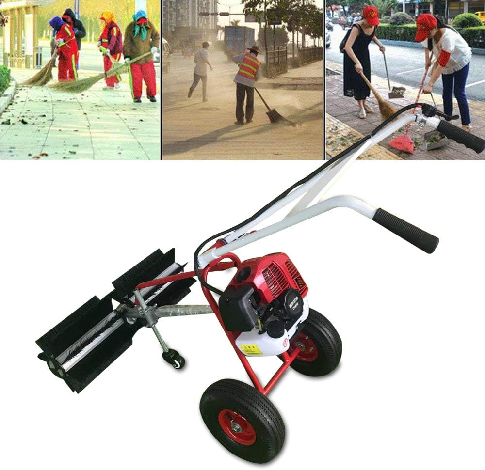 DNYSYSJ 2-Stroke 1.25 kW Gasoline Power Sweeper Broom Driveway Turf Cleaning Snow Grit 43CC Gas Power