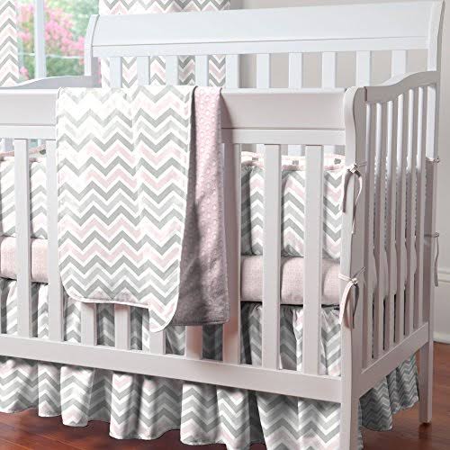 Carousel Designs Pink and Gray Chevron Mini Crib Bumper