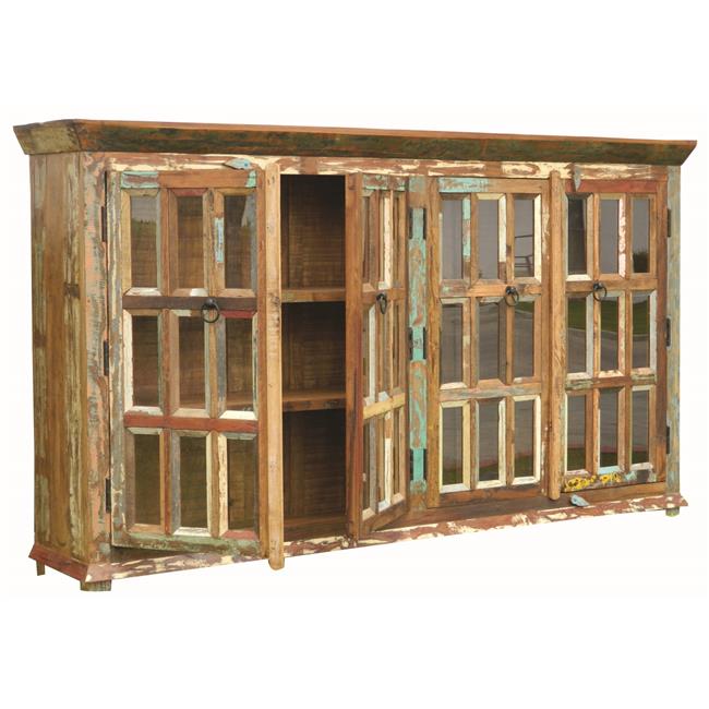 Trinidad Solid Wood 4 Door with Glass Inserts Buffet in Multi-Color