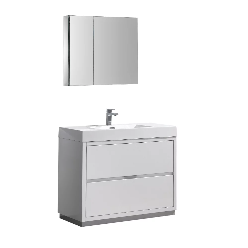 Fresca Valencia 40" Wood Bathroom Vanity with Cabinet in Glossy White - Curated Treasures Market