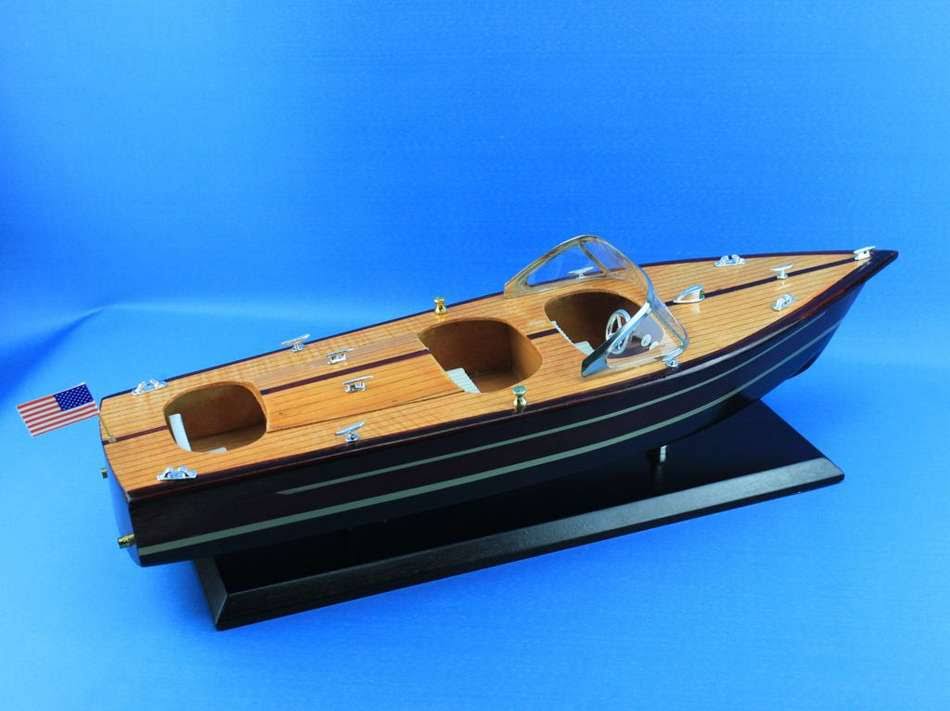 Hampton Nautical Wooden Chris Craft Triple Cockpit Model Speedboat 20x22