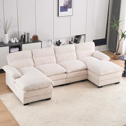 Aoowow Corduroy Loveseat Sofa Couch with Ottomans,Luxury Modular Sectional 2 Seater Sofa with Deep Seat
