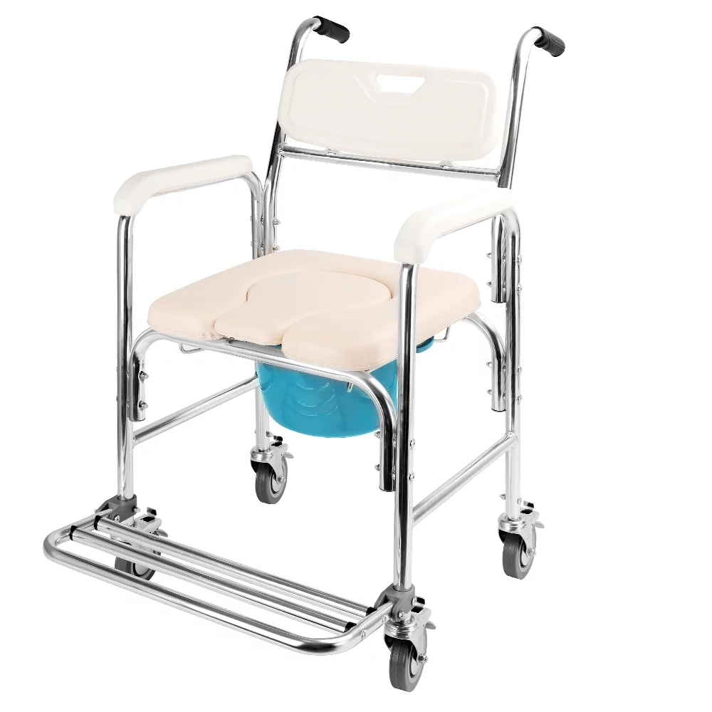 Shower Commode Chair with Wheels 4 in 1 Mobility Multi-Functional Rolling Shower Chair with Soft Padded Waterproof Mobile Over Toilet Chair with 4