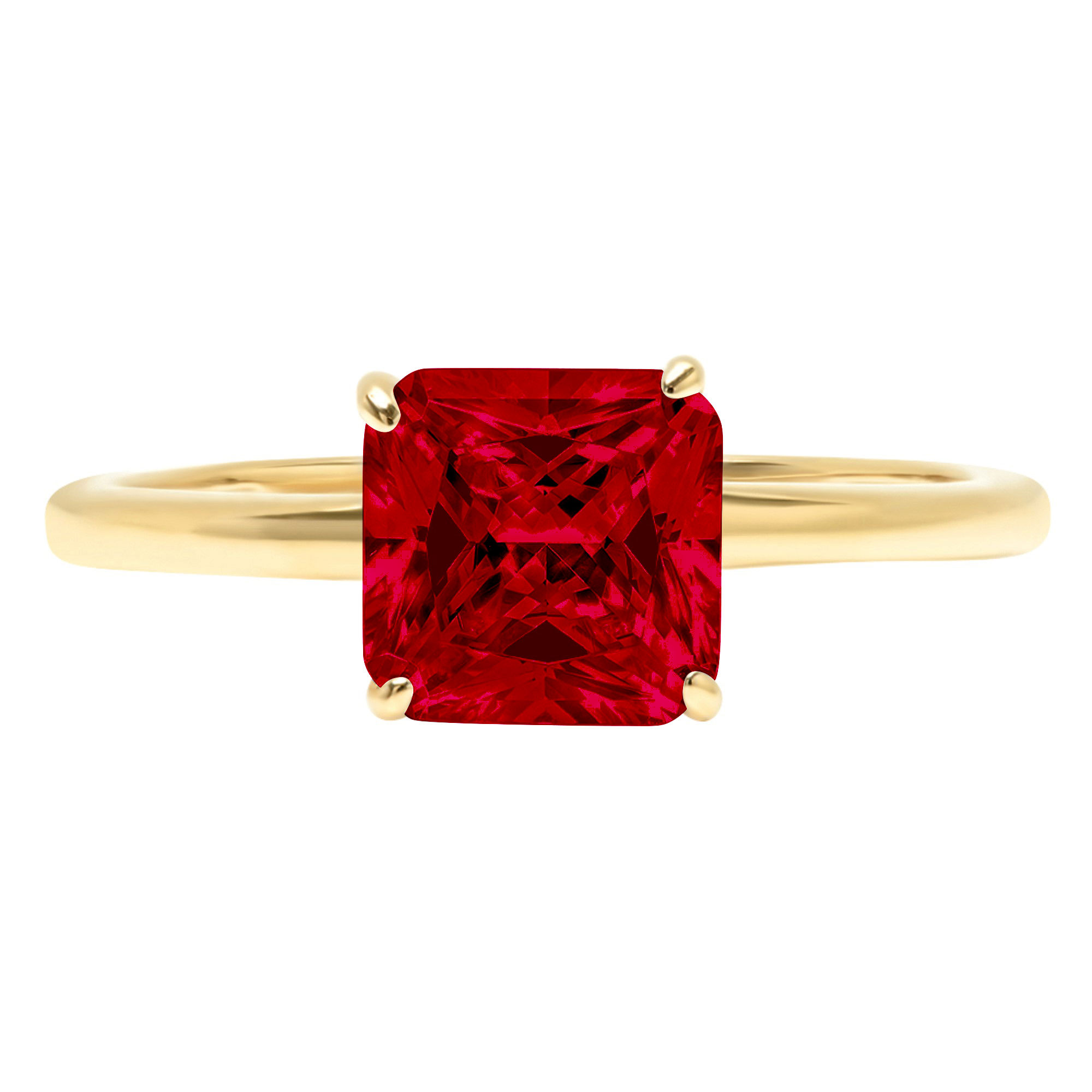 2.0ct Asscher Cut Red Natural Garnet 18k Yellow Gold Engraving Statement Bridal Anniversary Engagement Wedding Solitaire Ring Size 3.5