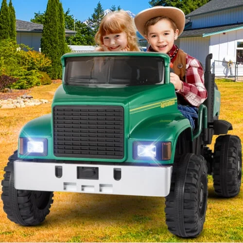 2-Seater Electric Ride-On Tractor with Dump Bed and 3-Speed RC - 24V Battery Powered Toy Car - Curated Treasures Market