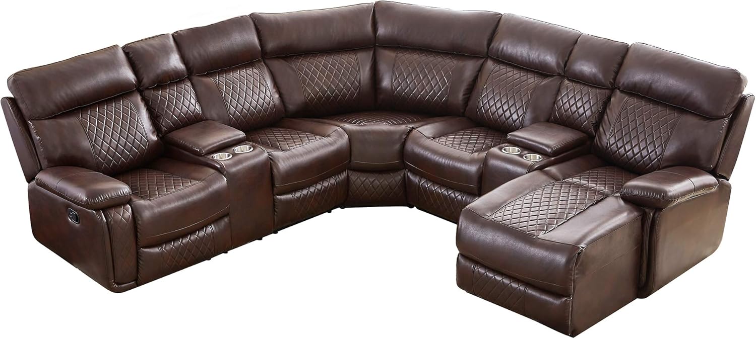 Multifunctional Ultra-soft Leather Upholstery Reclining Sectional Couch, Living Room Corner Sofa Set with Chaise Lounge