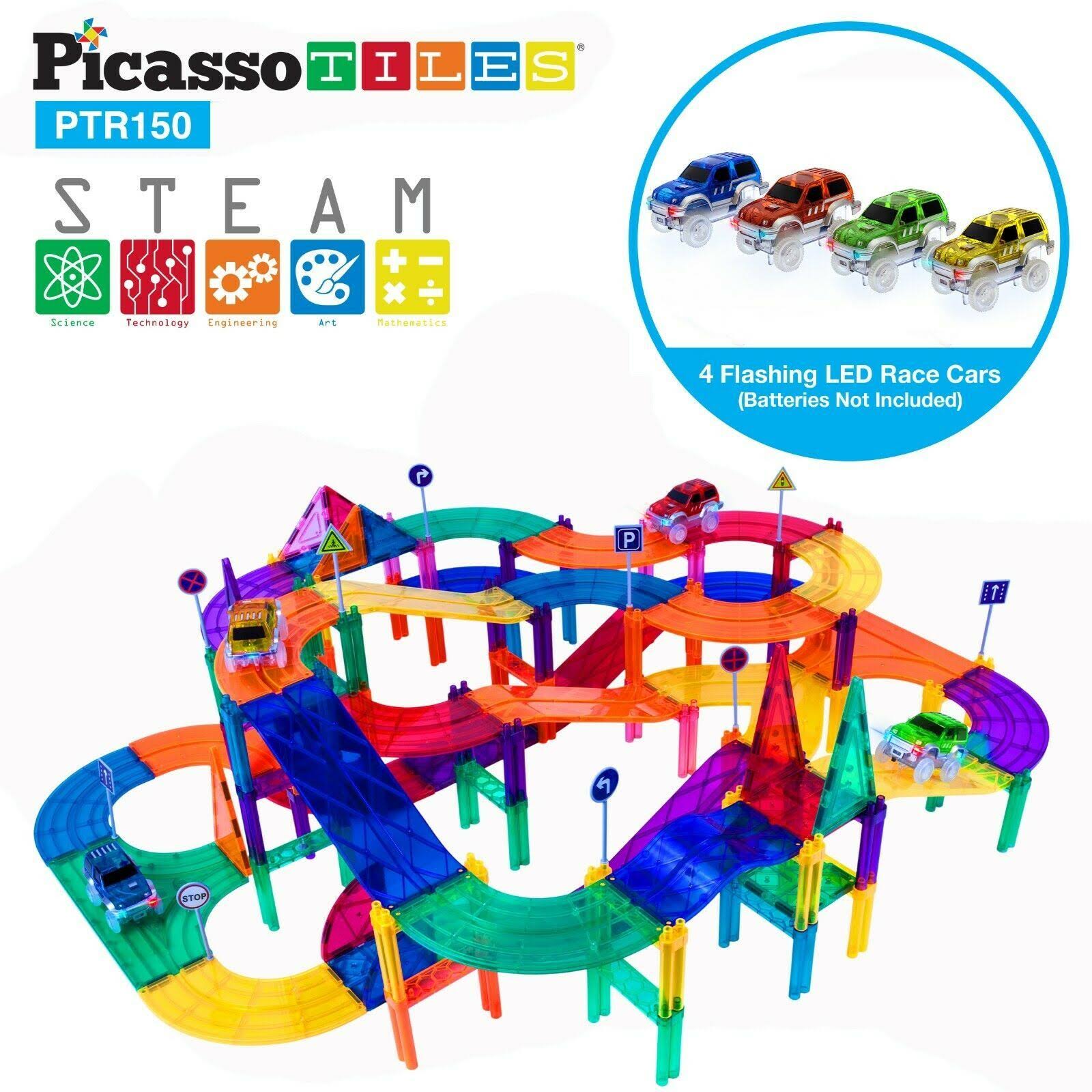 PicassoTiles Magnetic Building Block Race Track Series 150 Piece Set