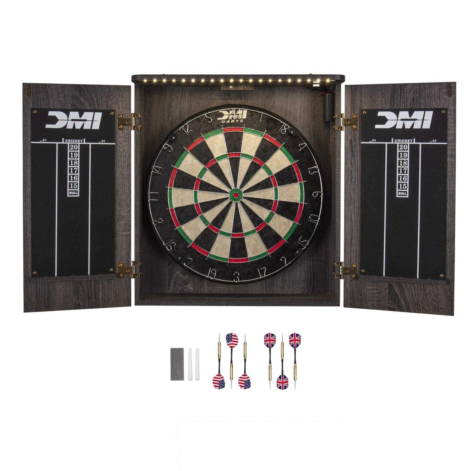 DMI Sports Paris Lighted Bristle Dartboard Cabinet Set D4400W - Sports Supplies Online Store