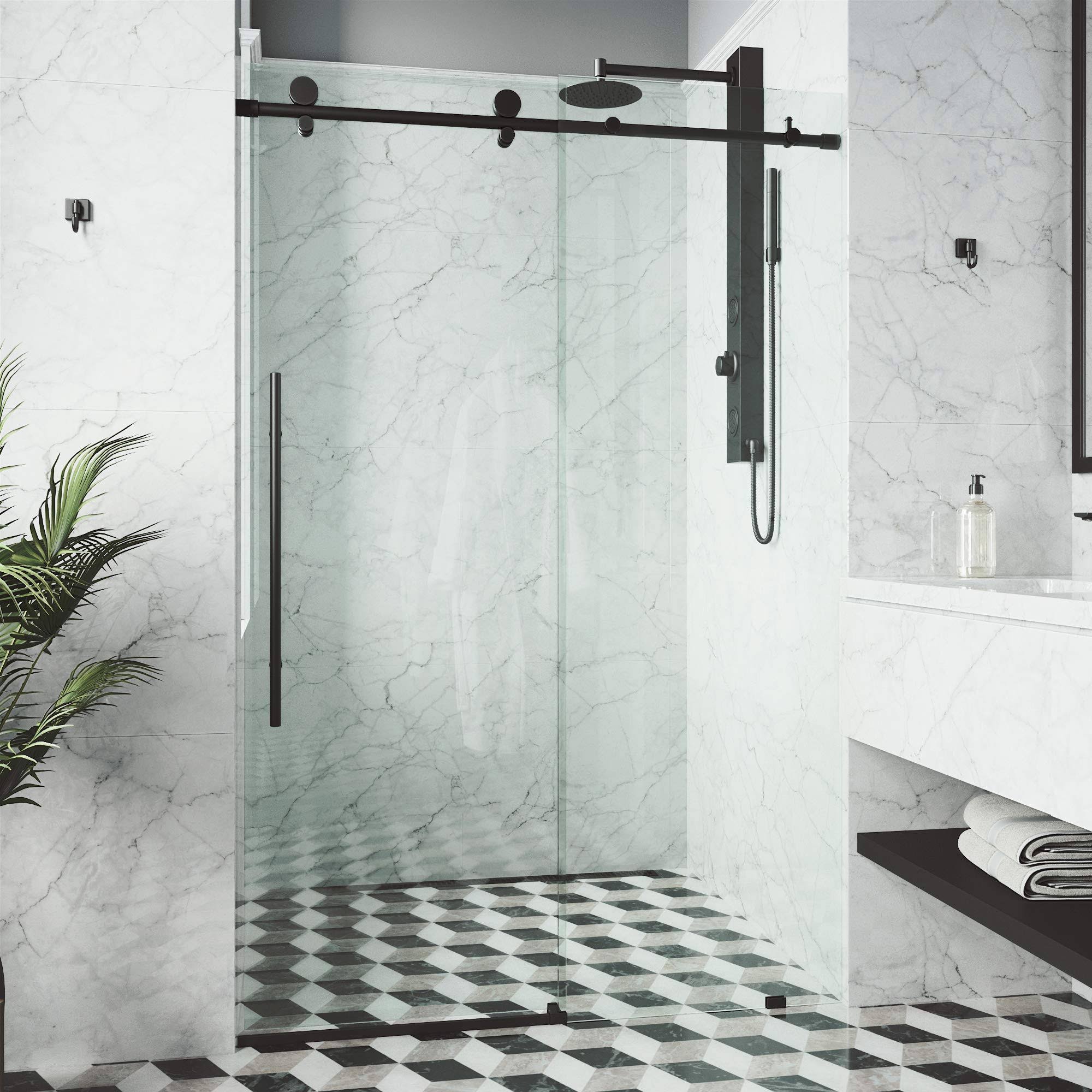 Vigo Elan E-Class 56 in. x 76 in. Frameless Sliding Shower Door in Matte Black with Clear Glass (Matte Black) - Avayadevconnect