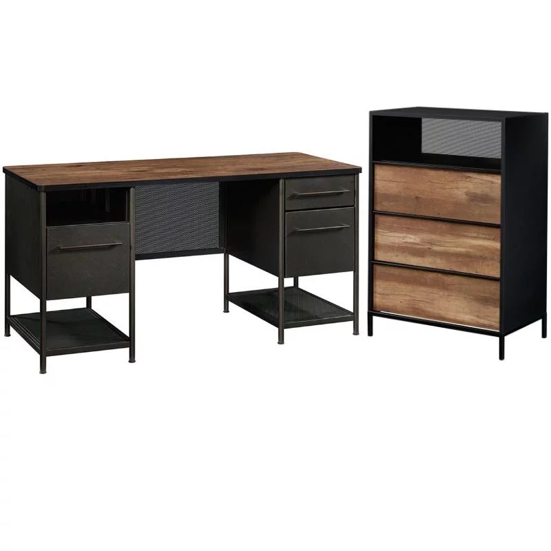 Home Square 2 Piece Furniture Set with Executive Desk and 3-Drawer Metal Chest