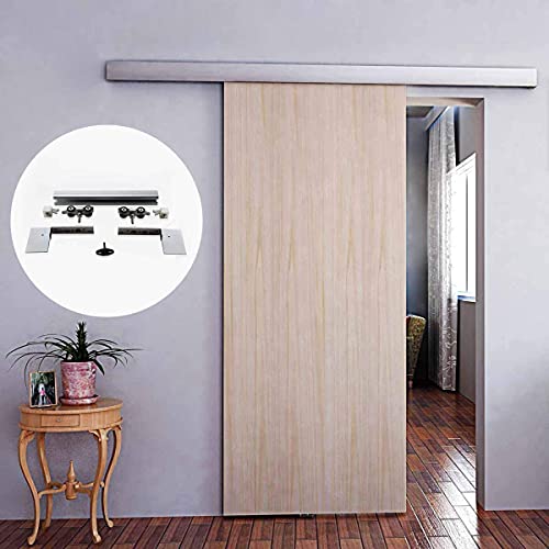 6.6FT Aluminium Alloy Brushed Hidden Sliding Barn Door Hardware Track Kit with Decorative Cover Fit for Modern Interior Frameless Single 40-45MM