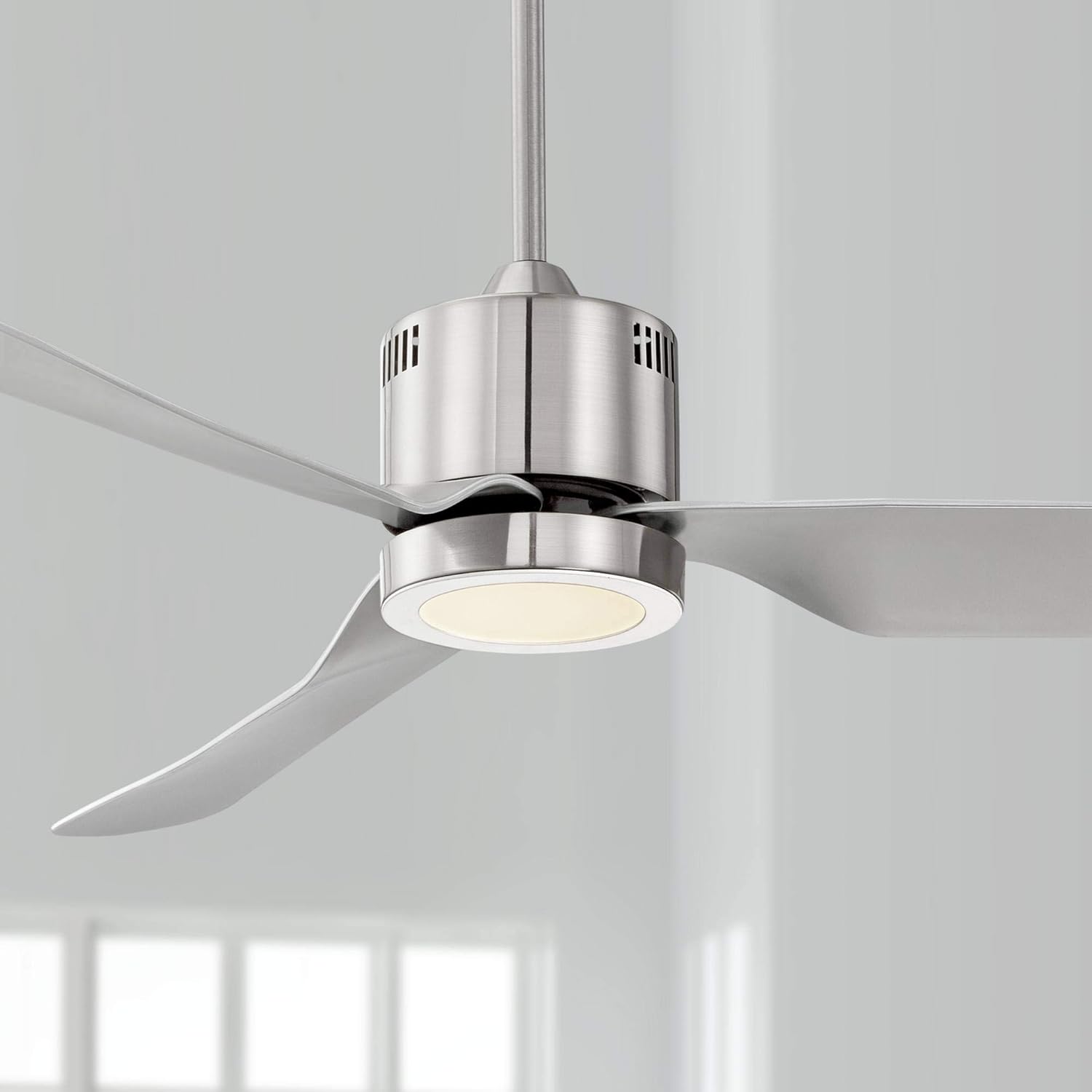 52 Visionary Modern Contemporary 3 Blade Indoor Ceiling Fan with Light LED Remote Control Brushed Nickel Silver Frosted for House Bedroom Living Room