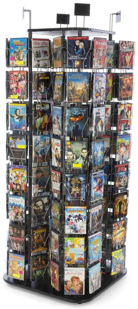 Displays2go Floor Standing Card Rack, Tiered Design, Steel Wire, Melamine, MDF Black Finish (swr199pbk)