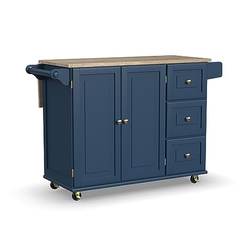 Homestyles Dolly Madison Off-White Mobile Kitchen Island Cart with Wood Drop Leaf Breakfast Bar