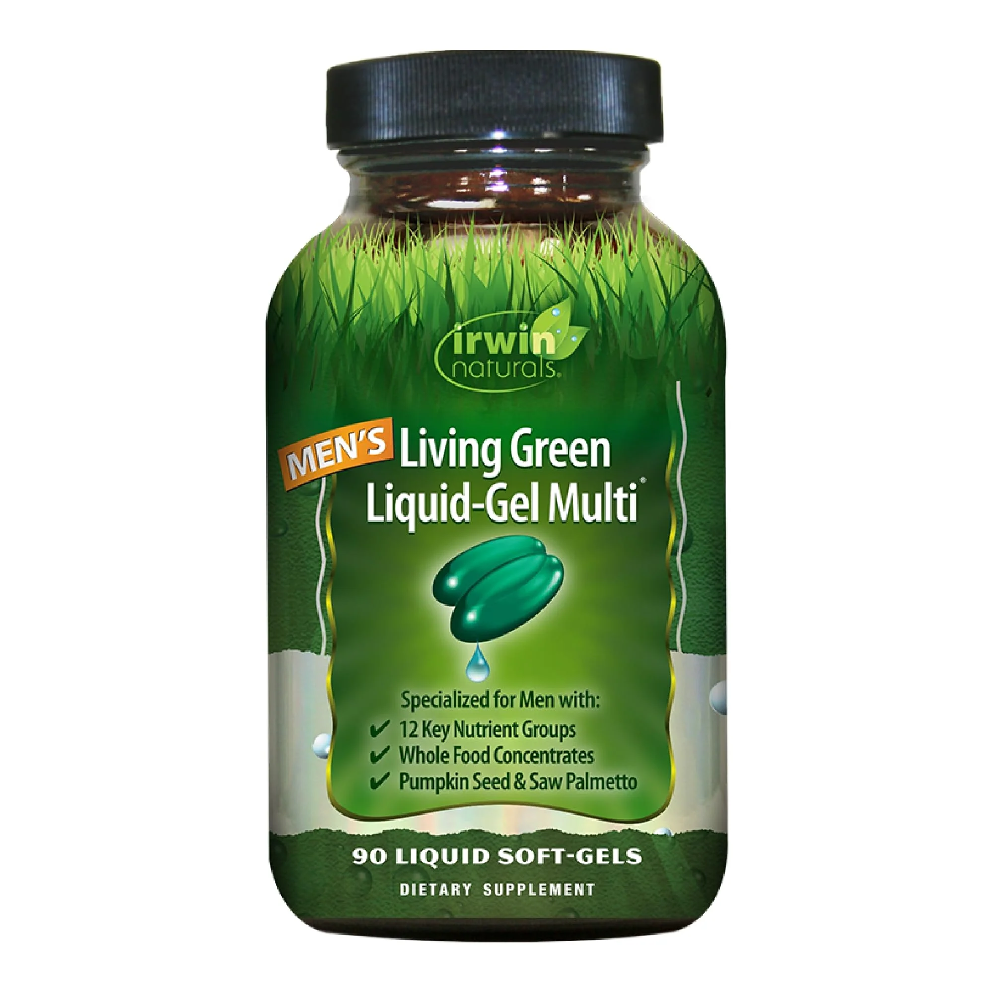 Irwin Naturals Men's Living Green Liquid-Gel Multi - 70 Essential Nutrients, Full-Spectrum Vitamins, Wholefood Blend