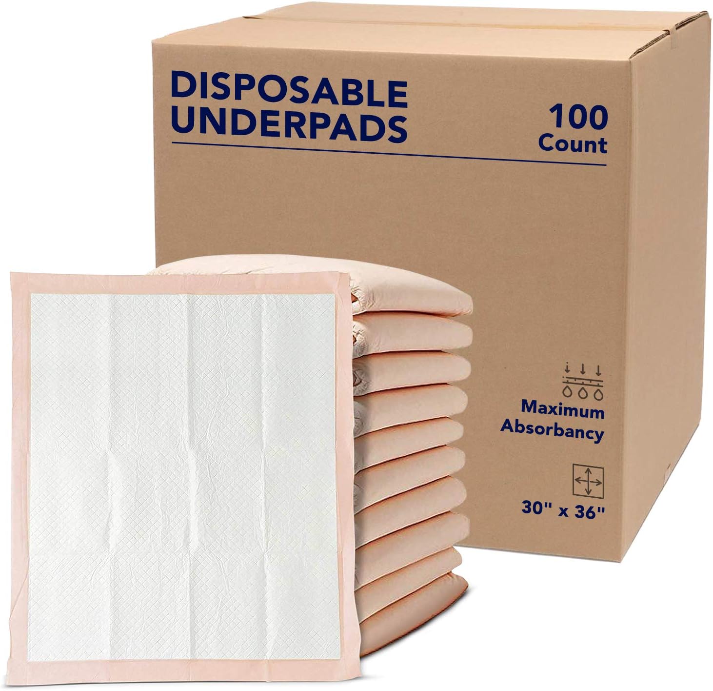Premium Disposable Chucks Underpads 100 Count, 30 x 36 - Highly Absorbent Bed Pads for Incontinence and Senior Care - Peach Color