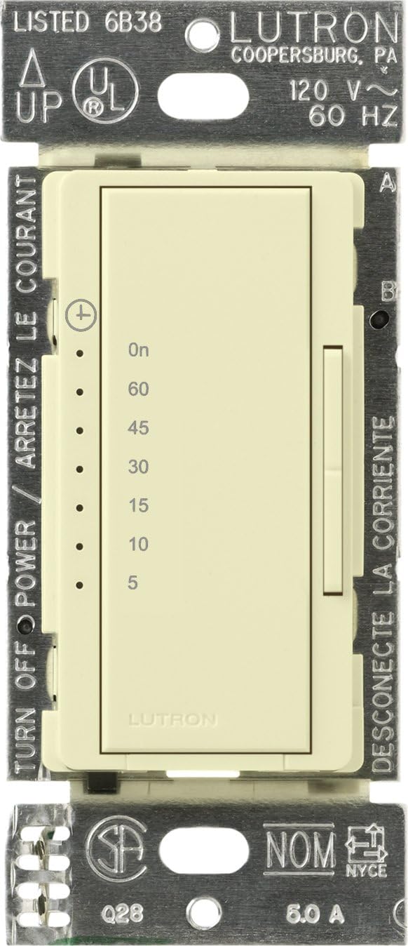 Lutron Maestro Countdown Timer Switch for Halogen and Incandescent Bulbs, 5-Amp Light/3-Amp Fan, Single-Pole or Multi-Location, MA-T51MN-WH, White